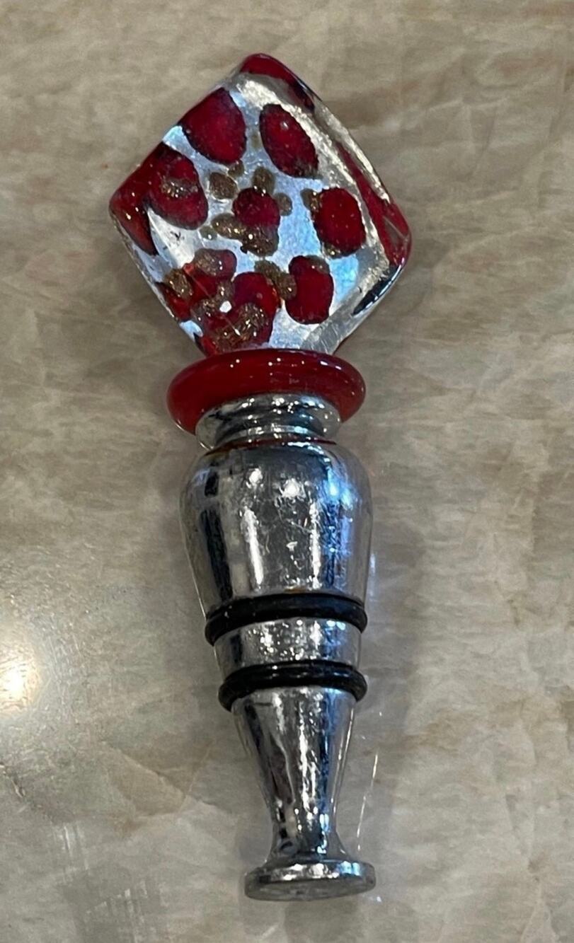 Red and silver Murano glass wine stopper Italy
